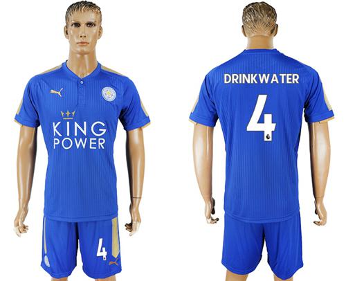 Leicester City #4 Drinkwater Home Soccer Club Jersey - Click Image to Close